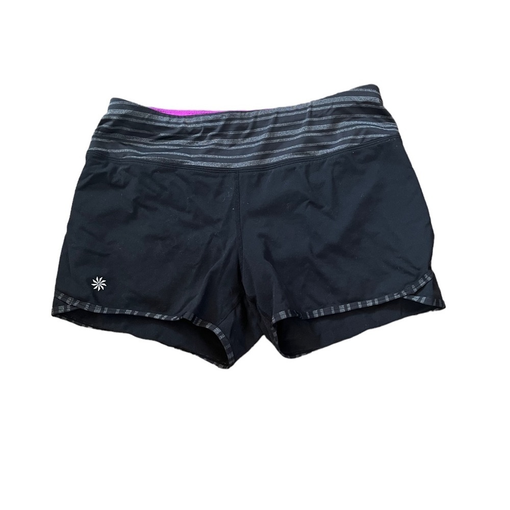Athleta  Women’s Small Athletic Zip‎ Pocket Running Mid Rise Black Gray Shorts